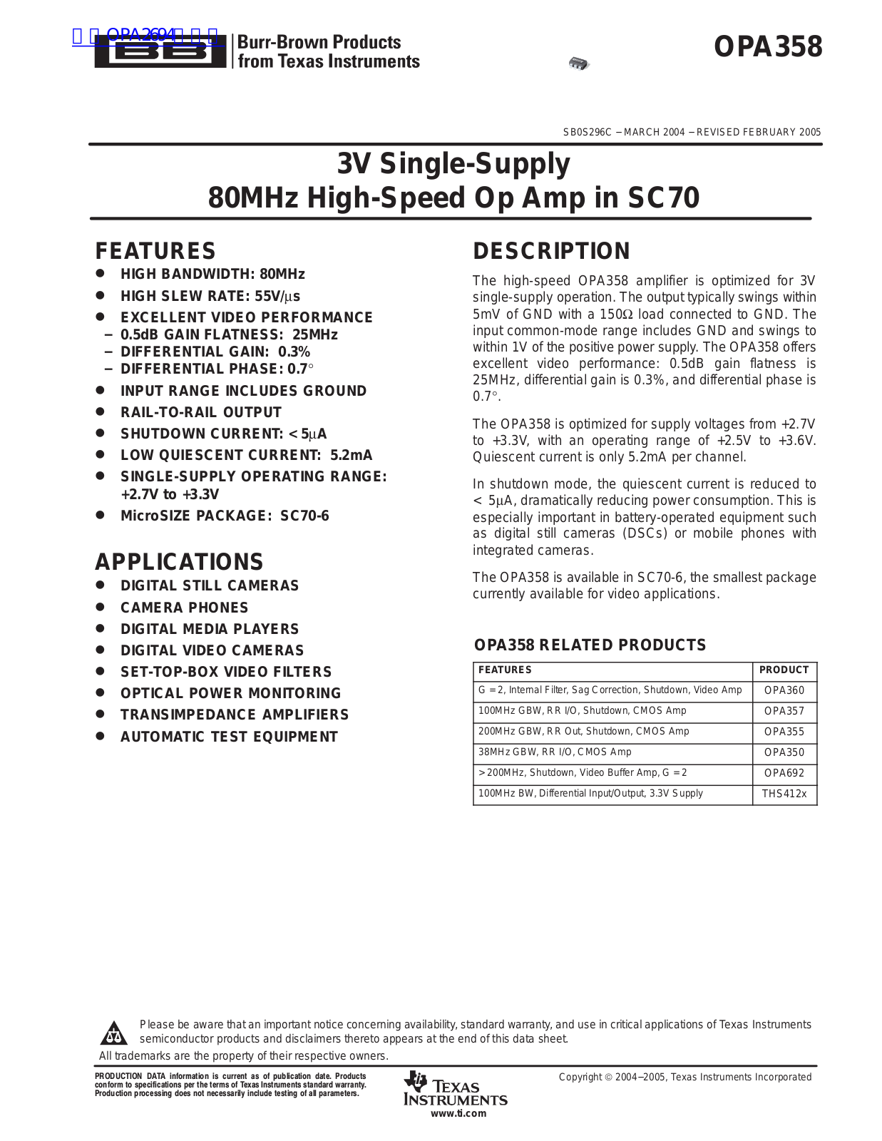 BURR-BROWN OPA358 User Manual