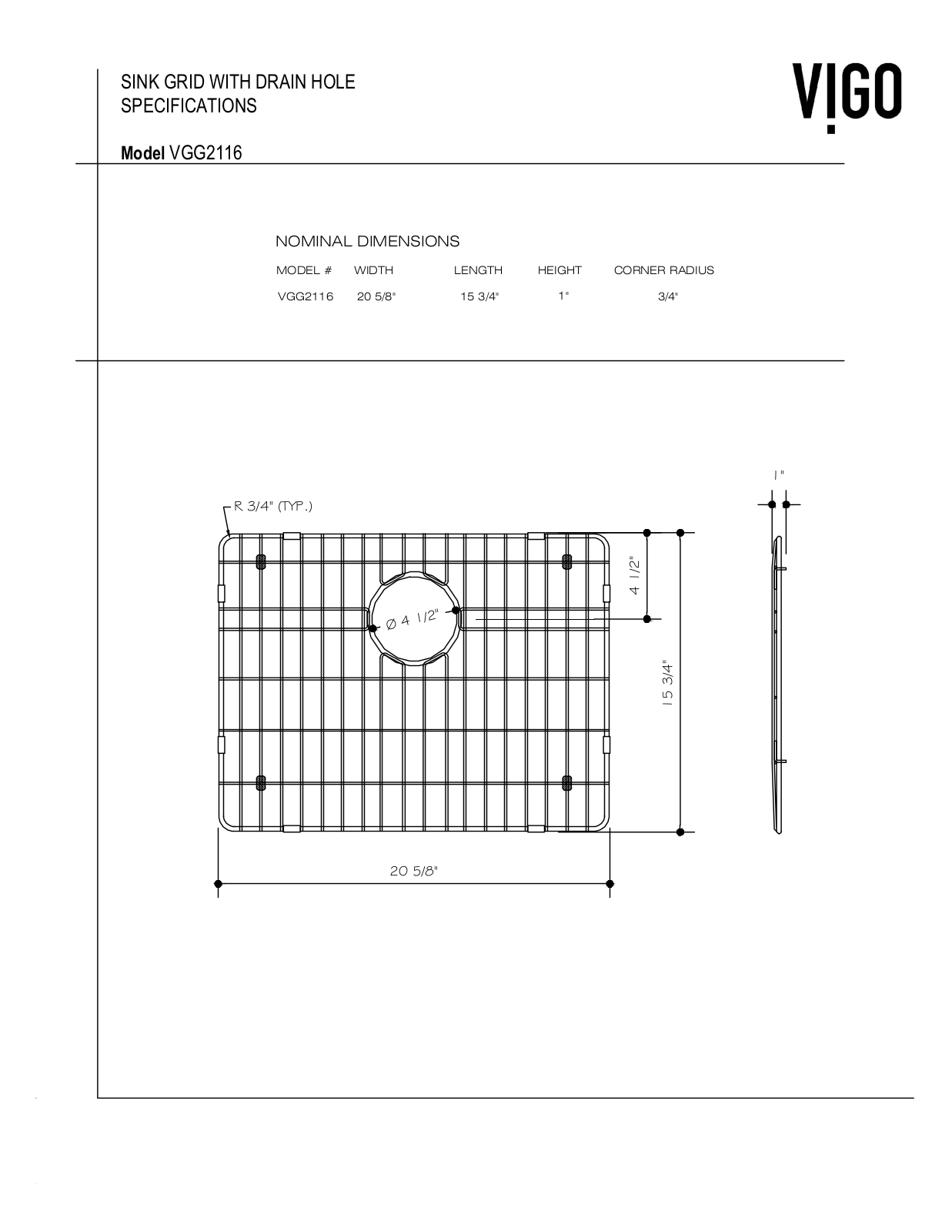 Vigo VG15345, VG15343, VG15351, VG15350, VG2318CK1 Specifications