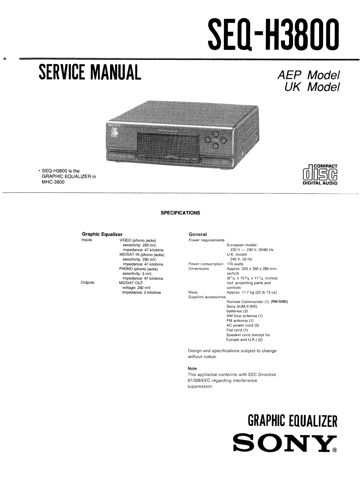 Sony SEQH-3800 Service manual