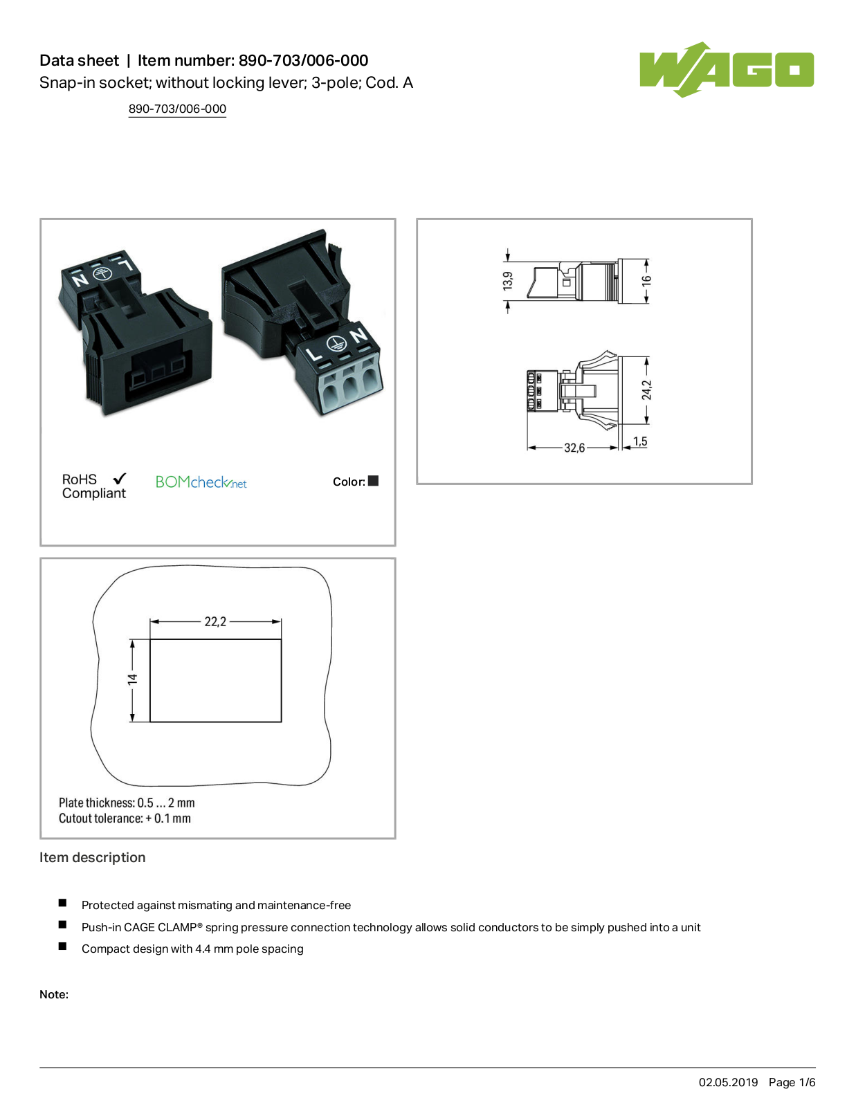 Wago 890-703/006-000 Data Sheet