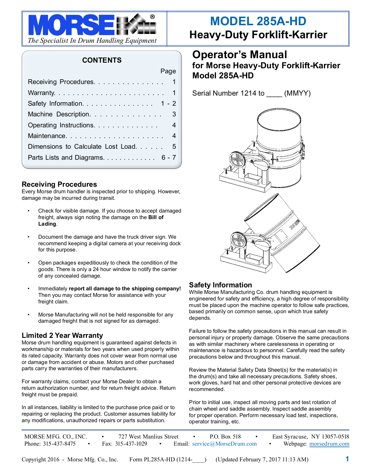 Morse 285A-HD User Manual