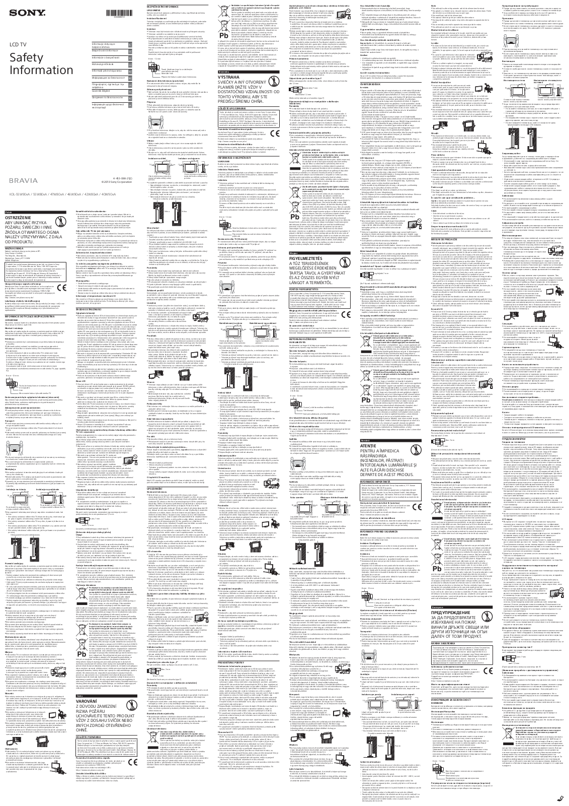 Sony KDL-55W90xA, KDL-55W80xA, KDL-47W80xA, KDL-46W90xA, KDL-42W80xA Safety instructions