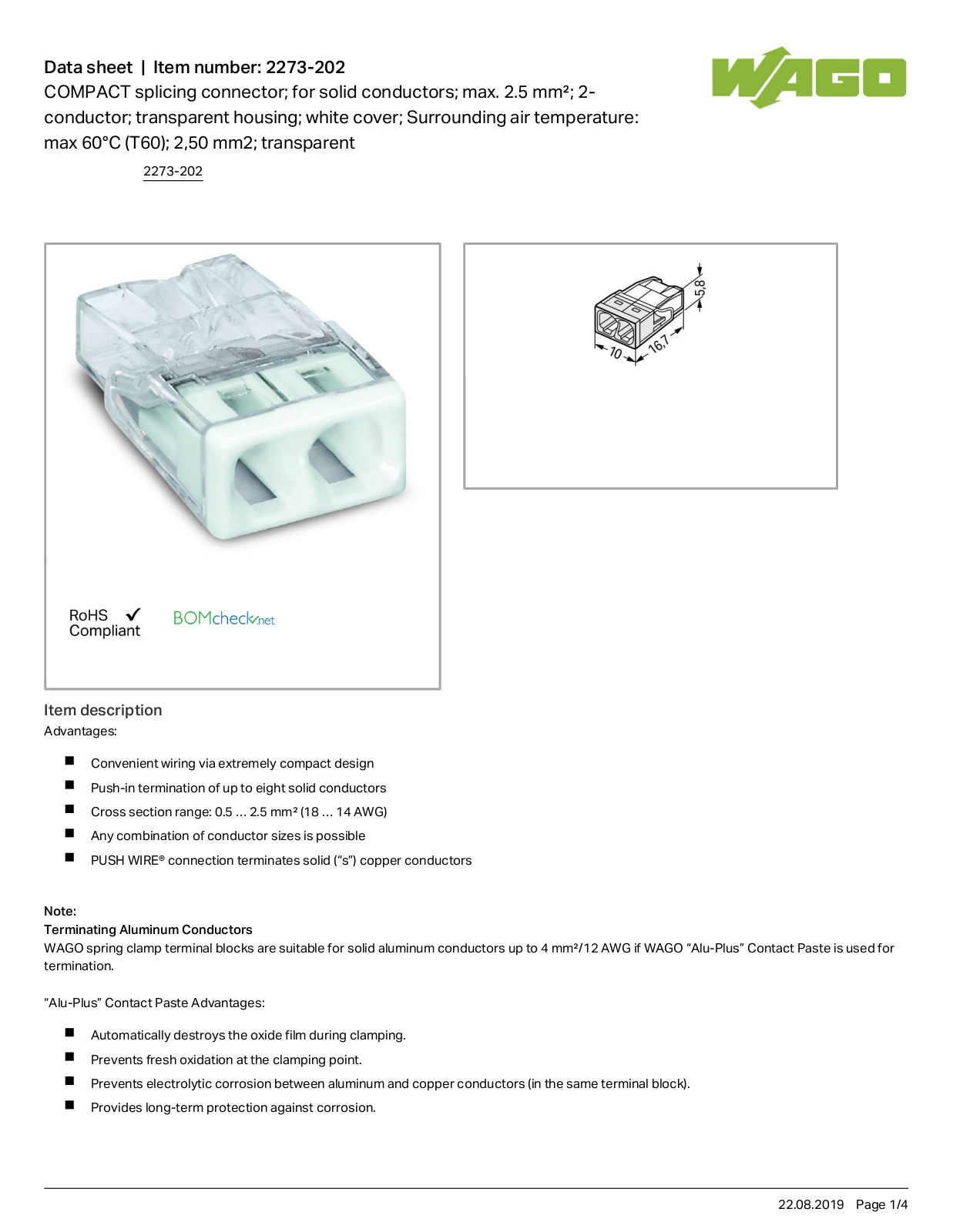 Wago 2273-202 Data Sheet