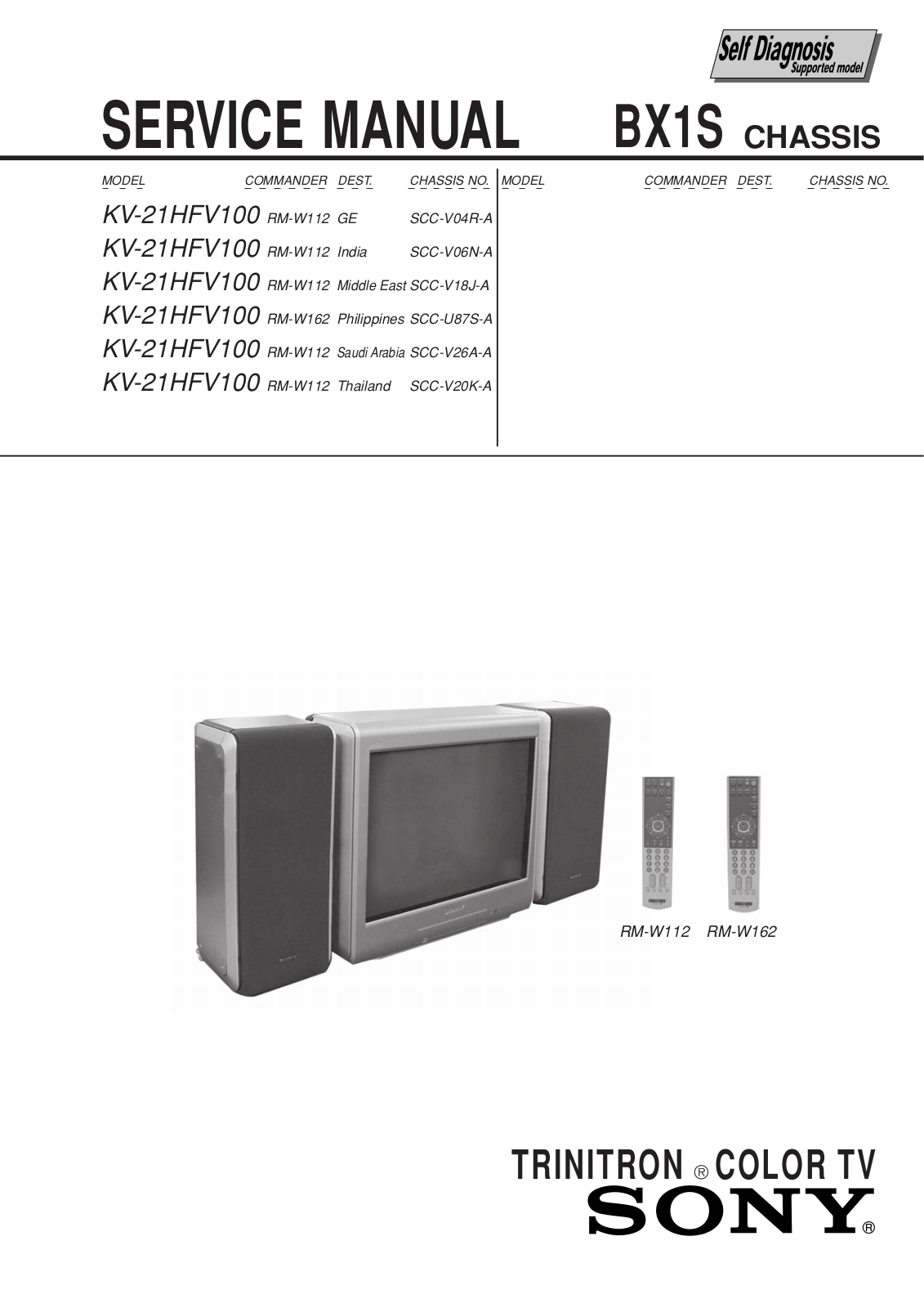 SONY KV-21HFV100 SERVICE MANUAL