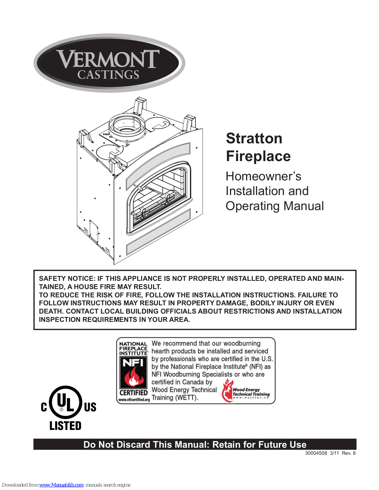 Vermont Castings Stratton Installation And Operating Manual