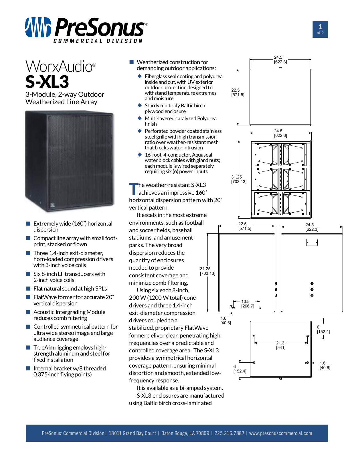 PreSonus S-XL3-20 Data Sheet