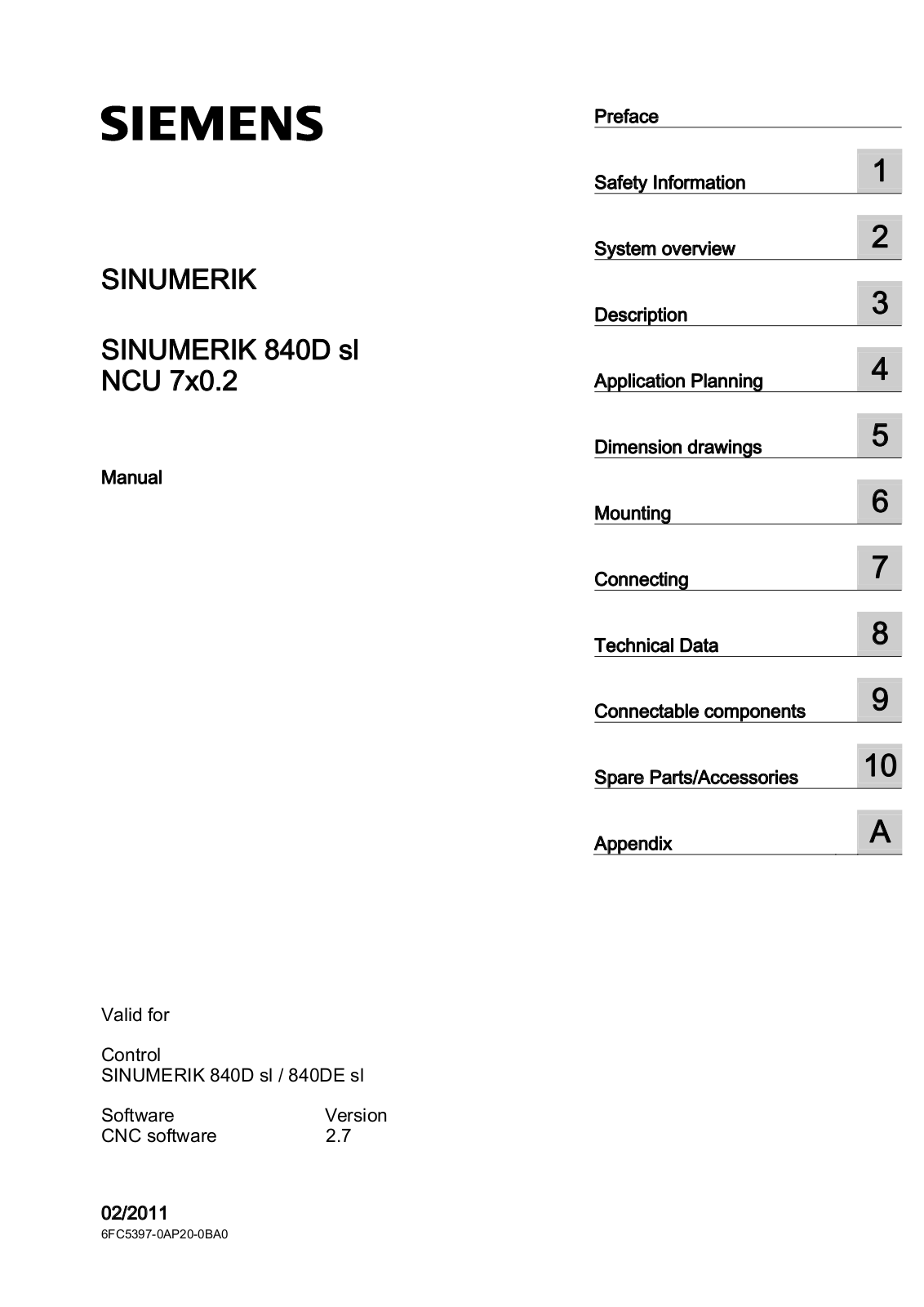 Siemens NCU 7 0.2, SINUMERIK 840DE sl, NCU 720.2 PN, NCU 710 .2, SINUMERIK 840D sl Series Manual