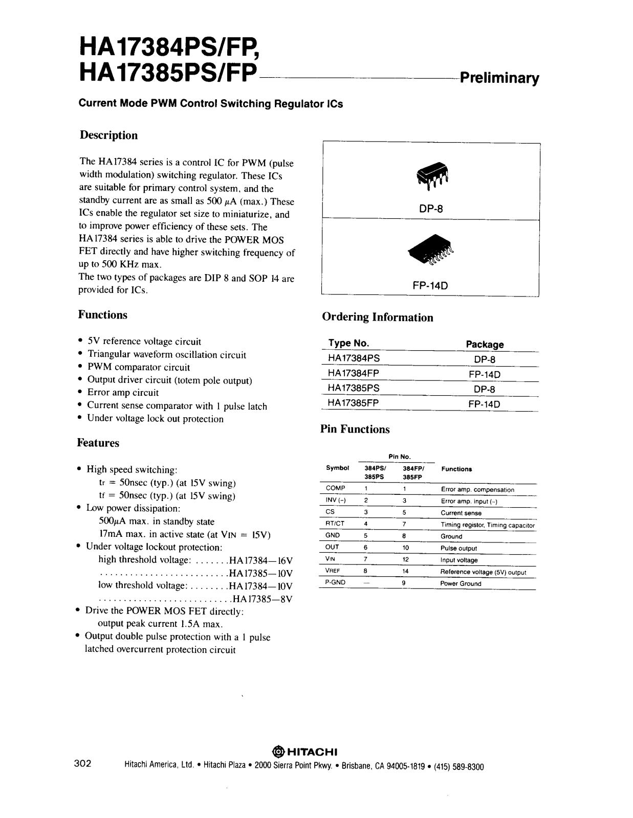 HIT HA17384PS, HA17384FP, HA17385PS, HA17385FP Datasheet