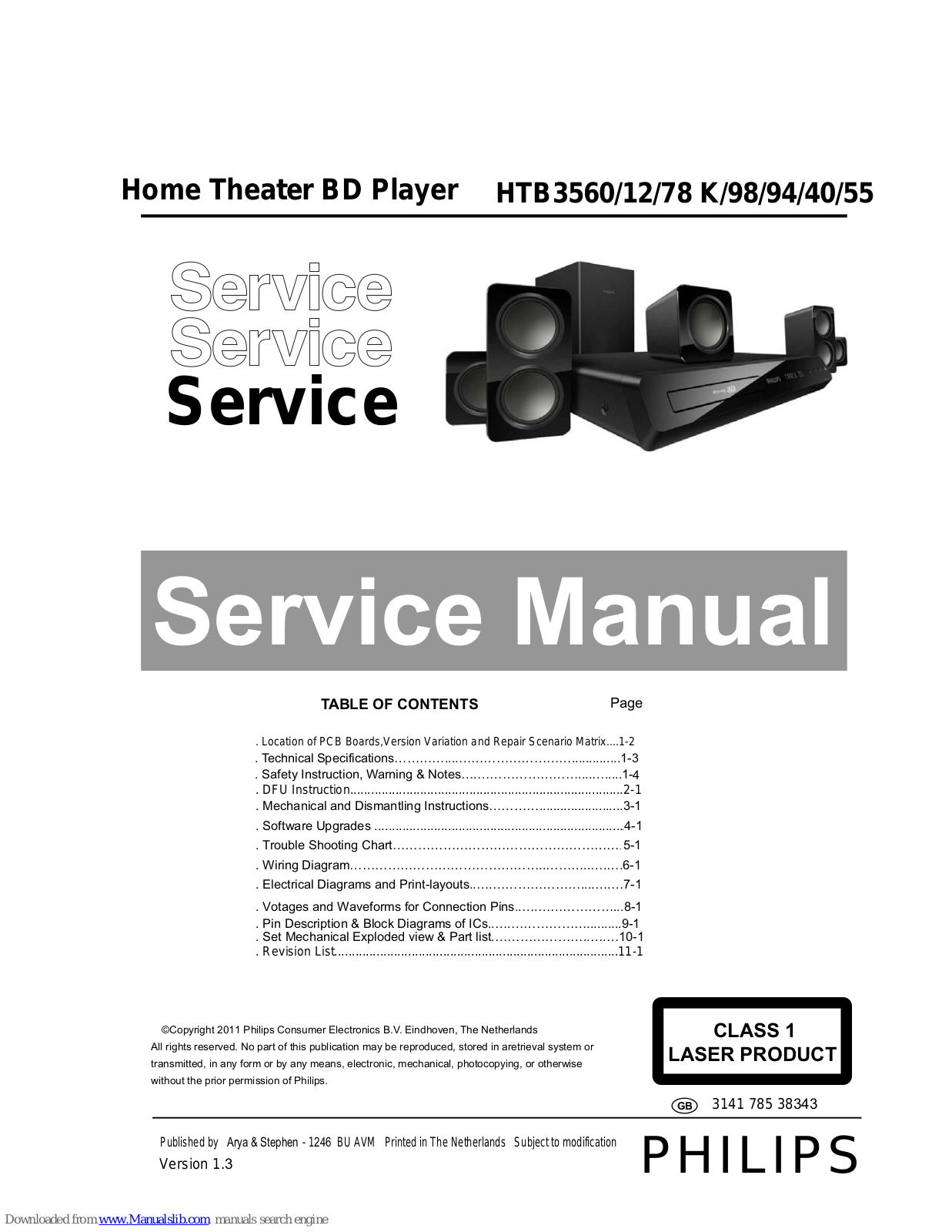 Philips HTB3560/12, HTB3560/K/98, HTB3560/78, HTB3560/K/55, HTB3560/K/94 Service Manual