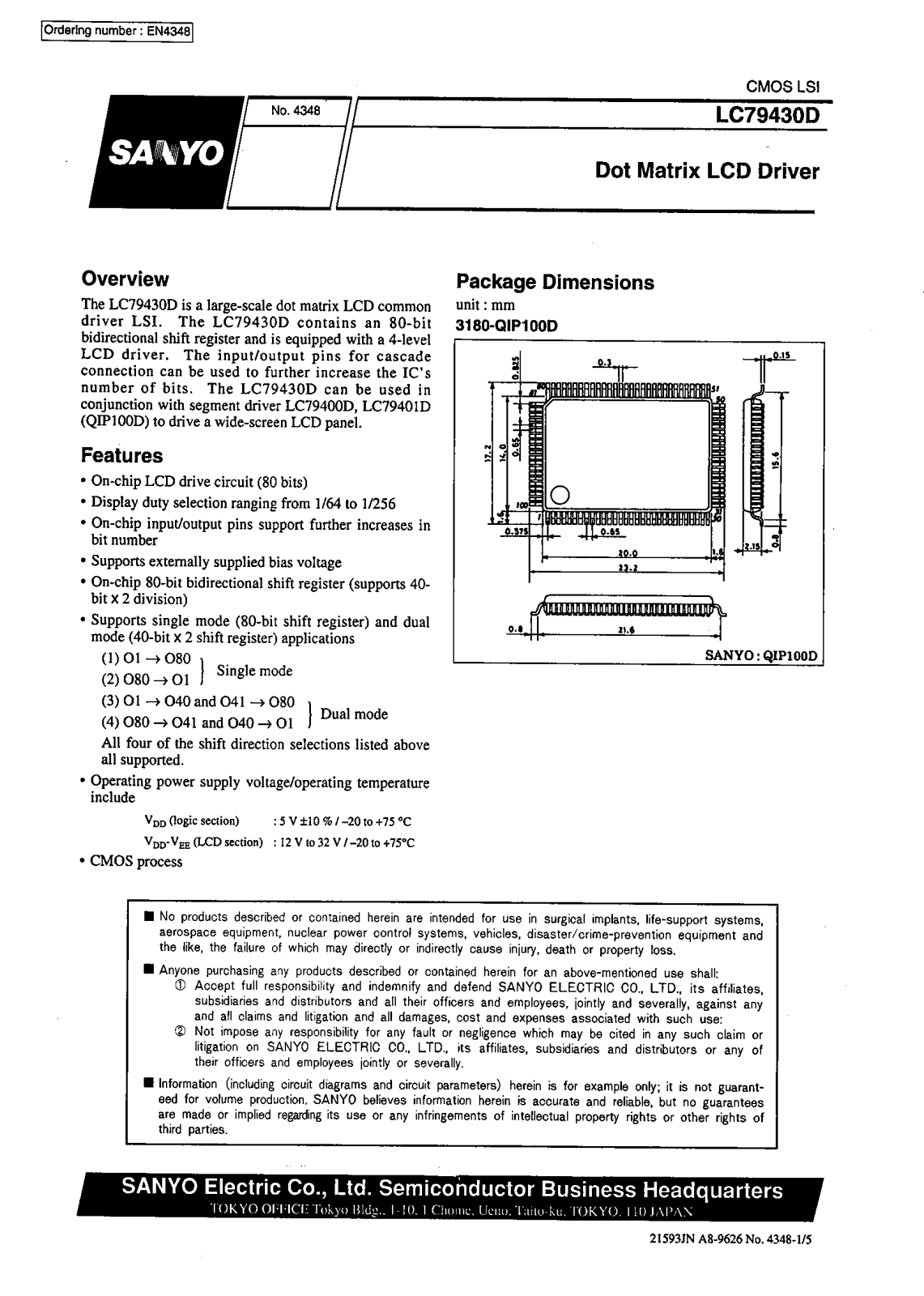 SANYO LC79430D Datasheet