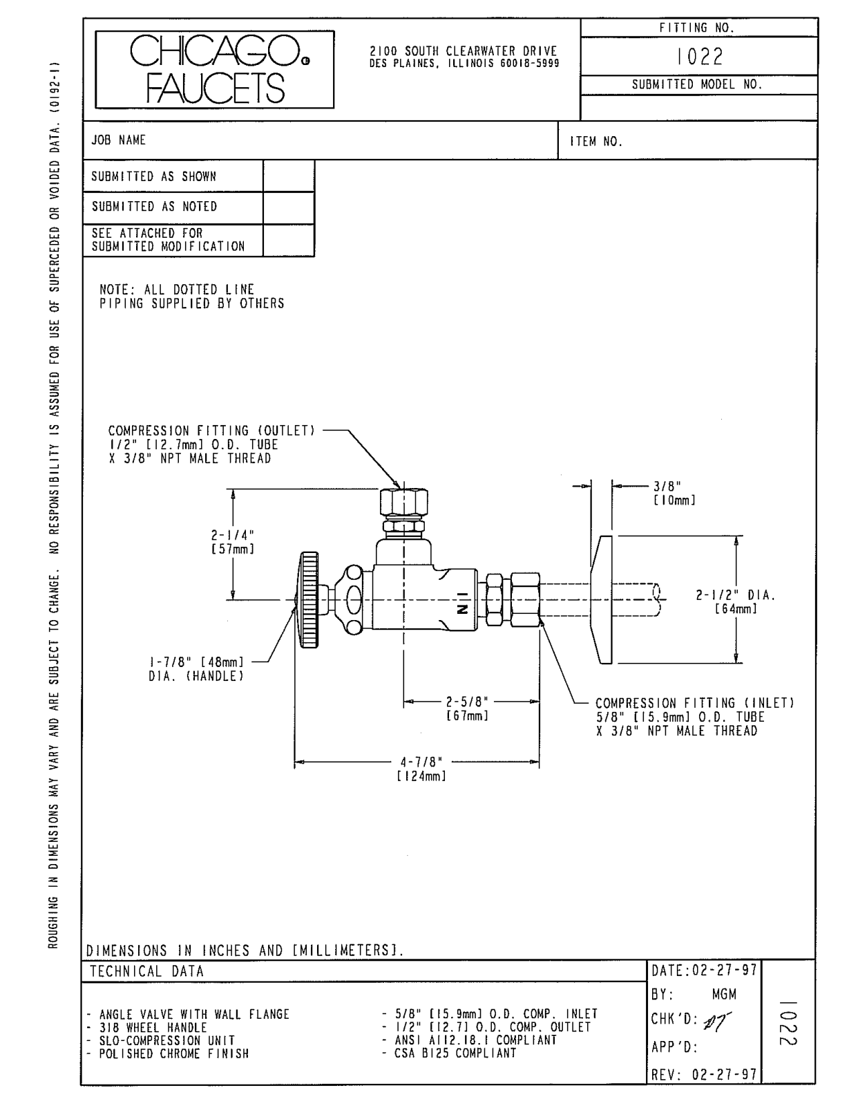 Chicago Faucet 1022 User Manual