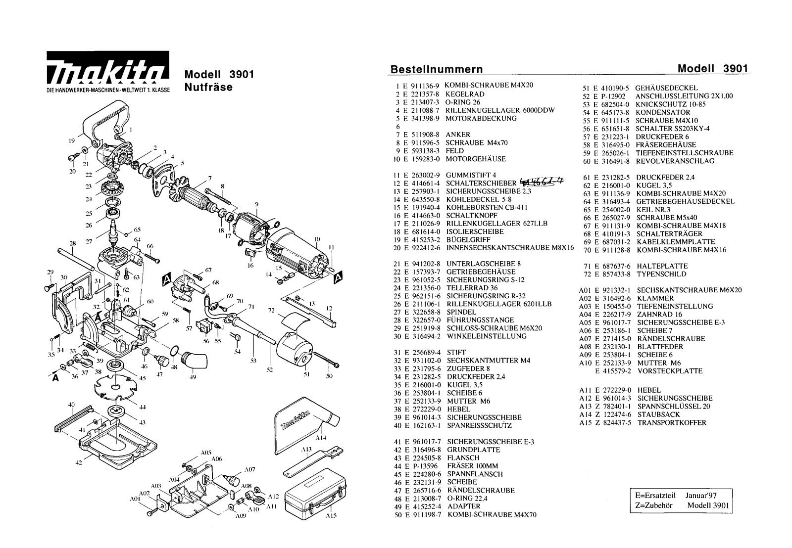 Makita 3901 REMPLACEMENT PARTS