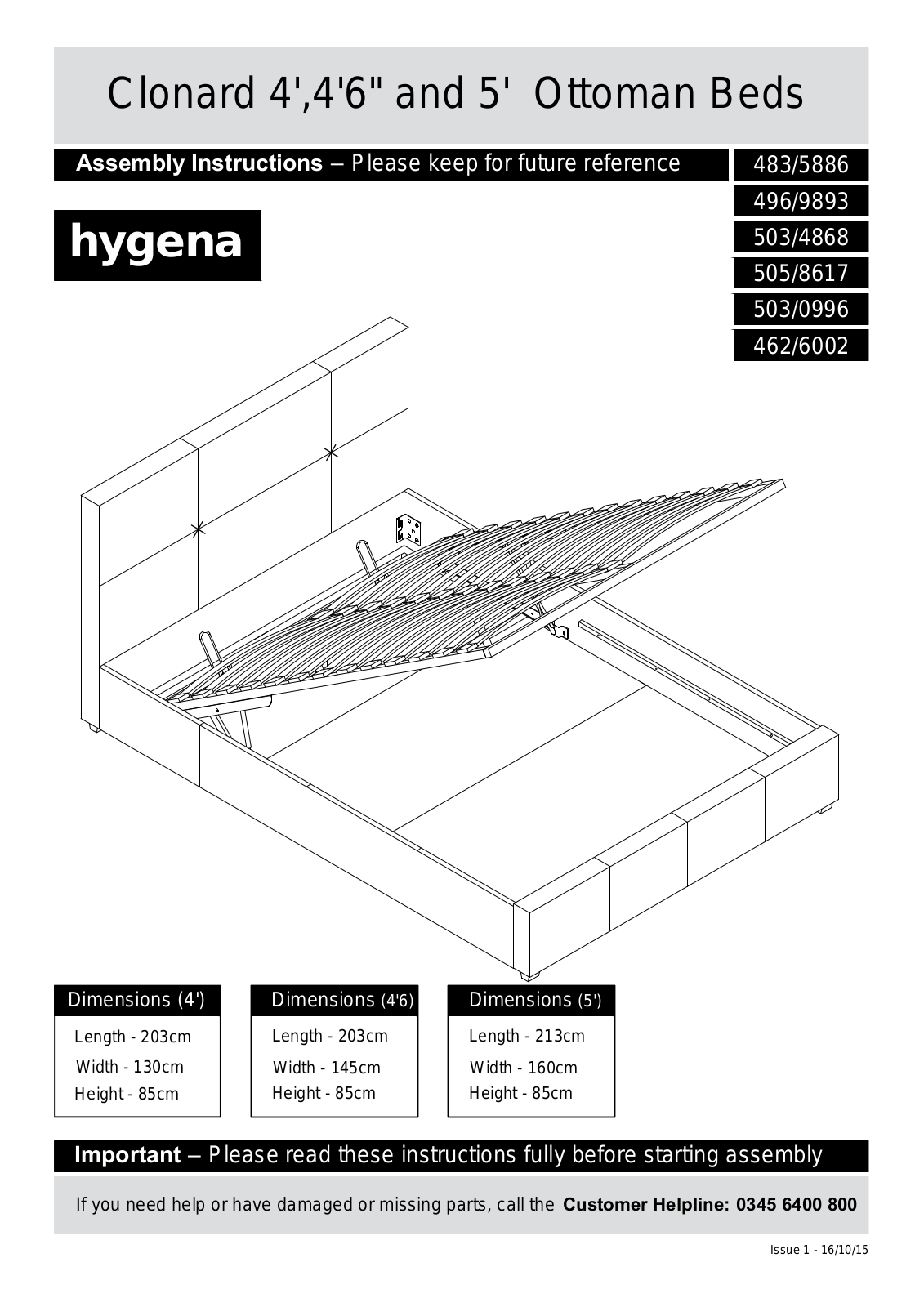 Hygena 4626002, 4835886, 5030996, 5034868, 5058617 Instruction manual