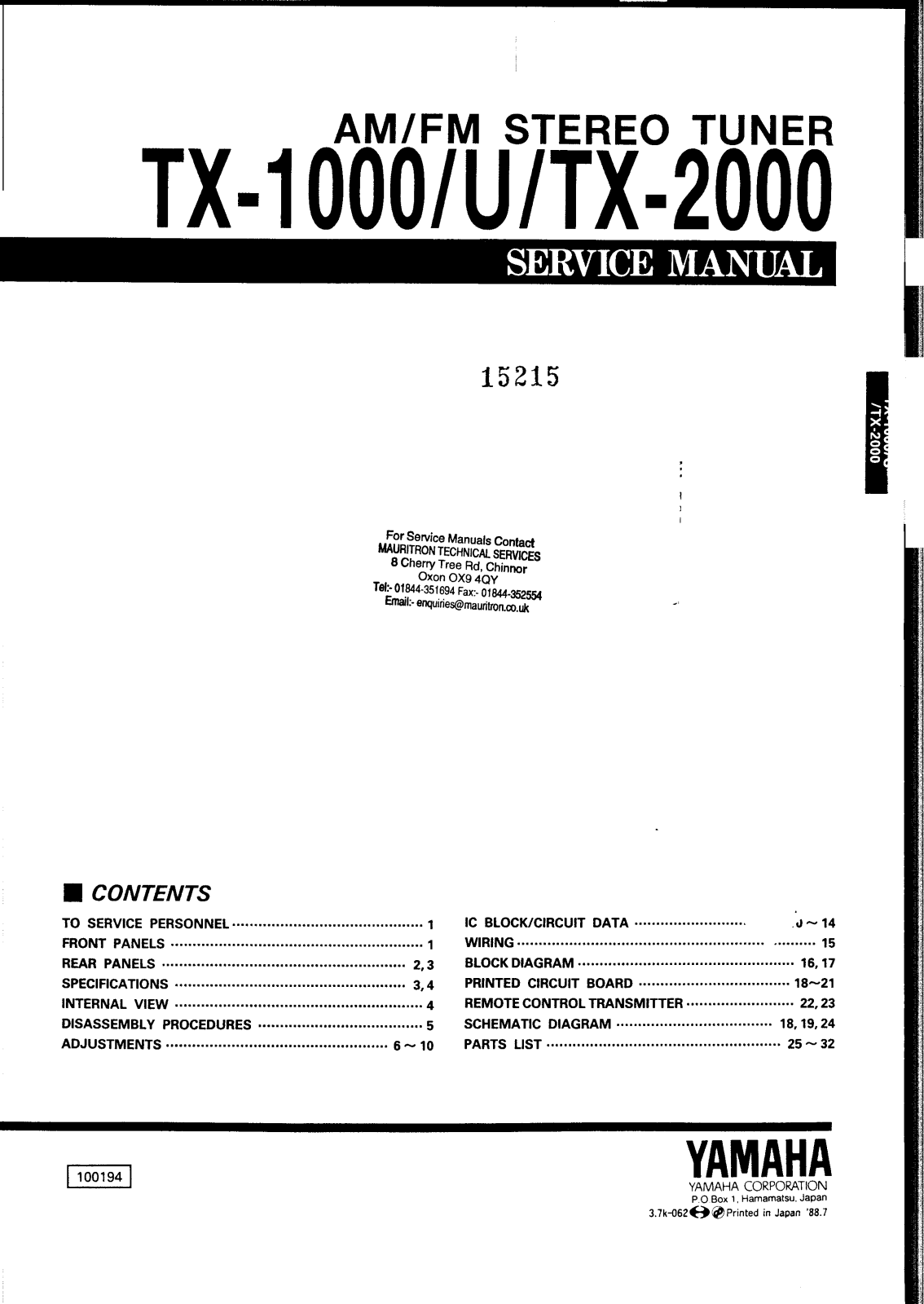 Yamaha TX-1000-U Service manual