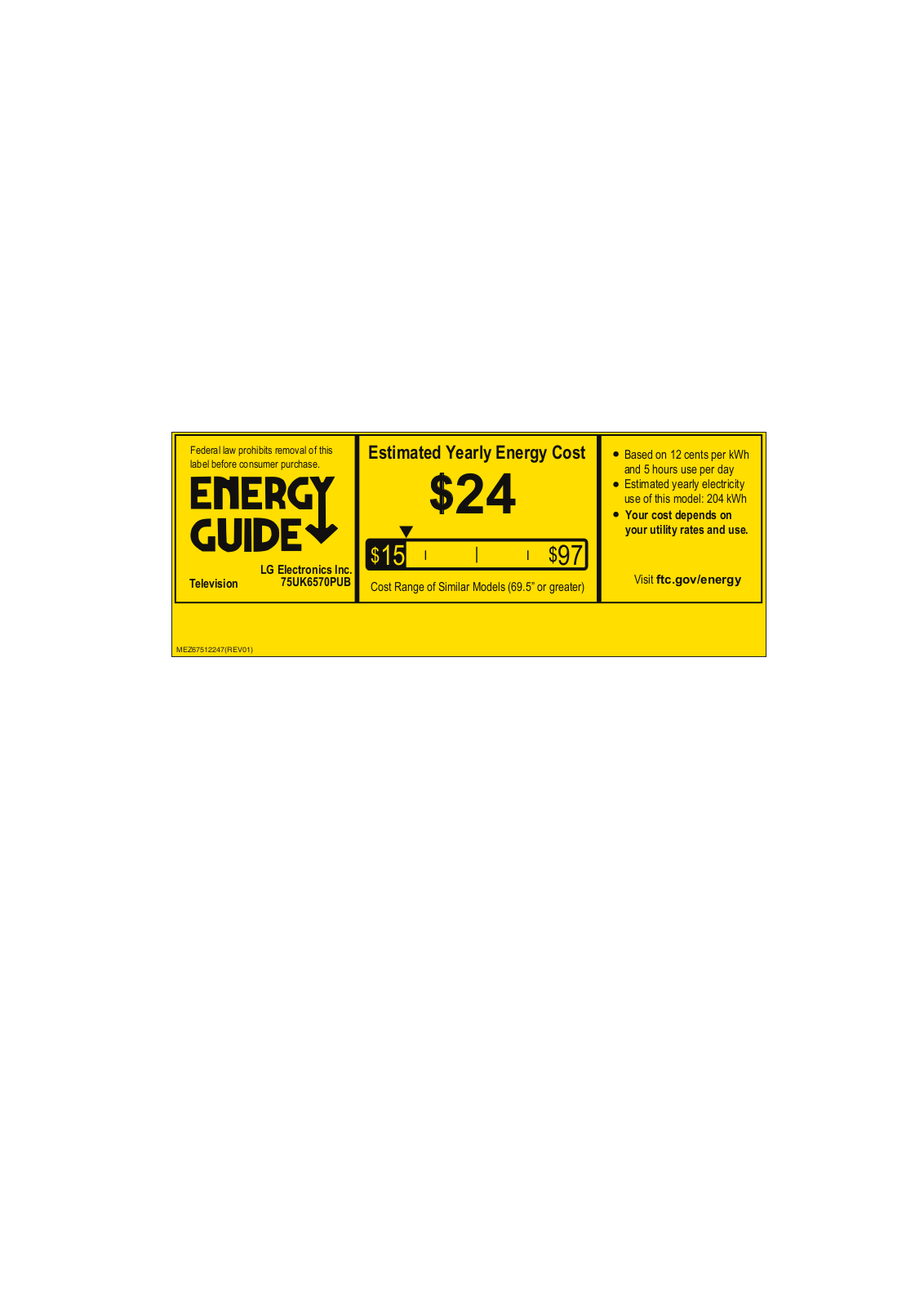 Lg 75UK6570PUB Energy Guide