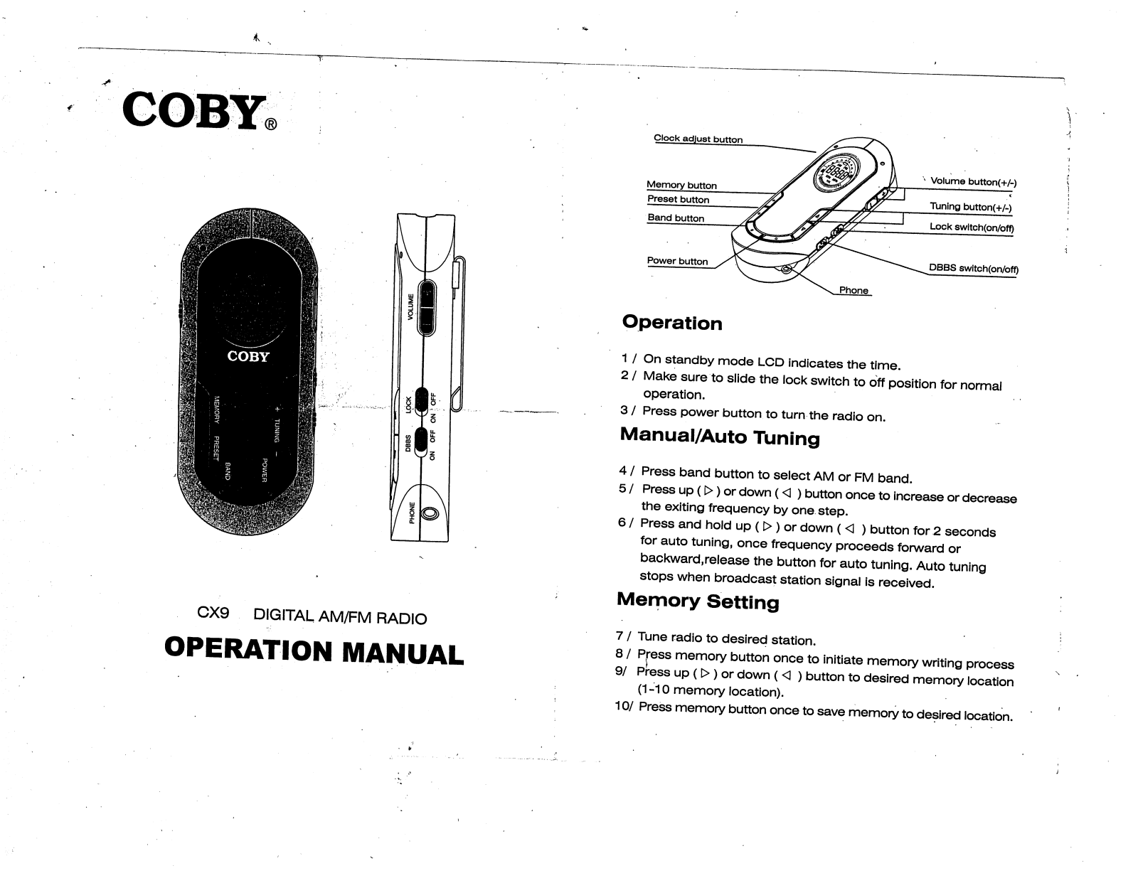 Coby Electronics CX-9 Owners manual