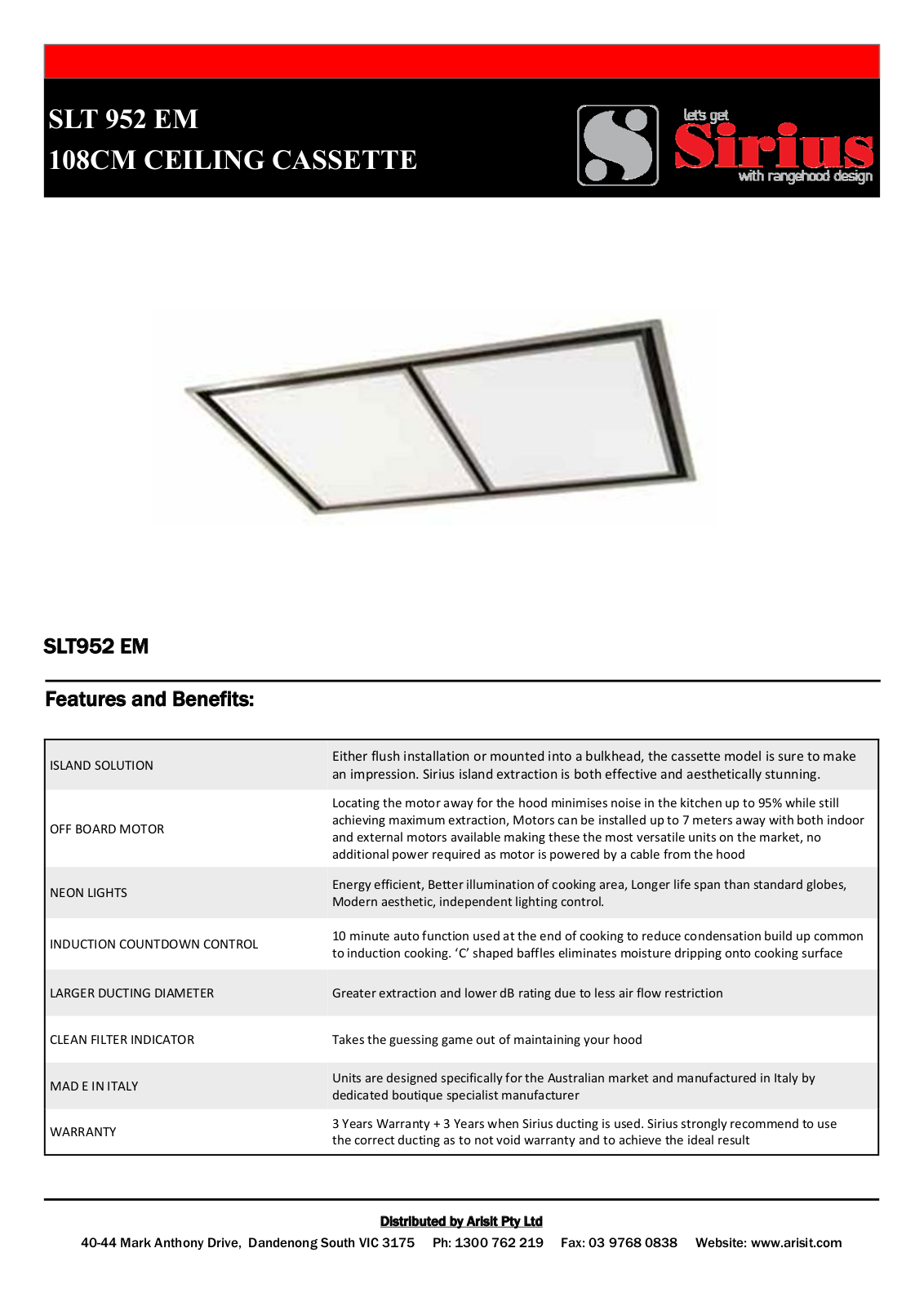 Sirius SLT952EMP, SLT952EMPSEM7XS316, SLT952EMPSEM8 Specifications Sheet