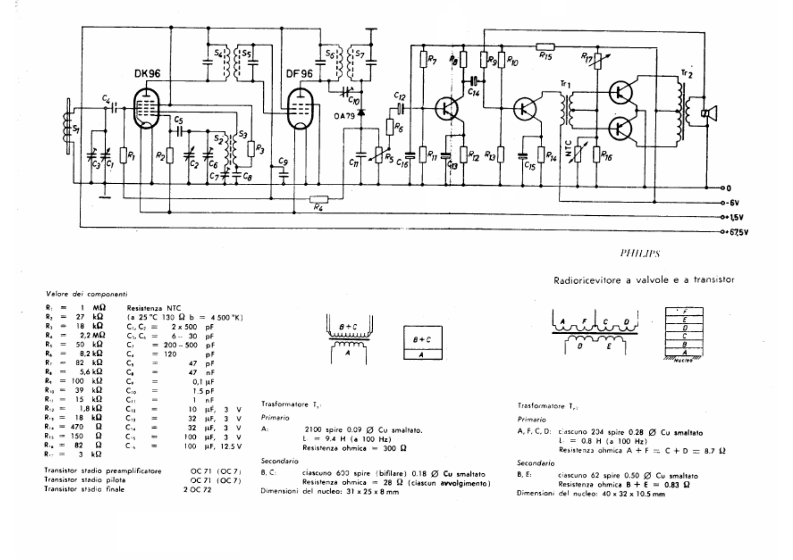 Philips Radioricevitore a valvole e transistor Schematic