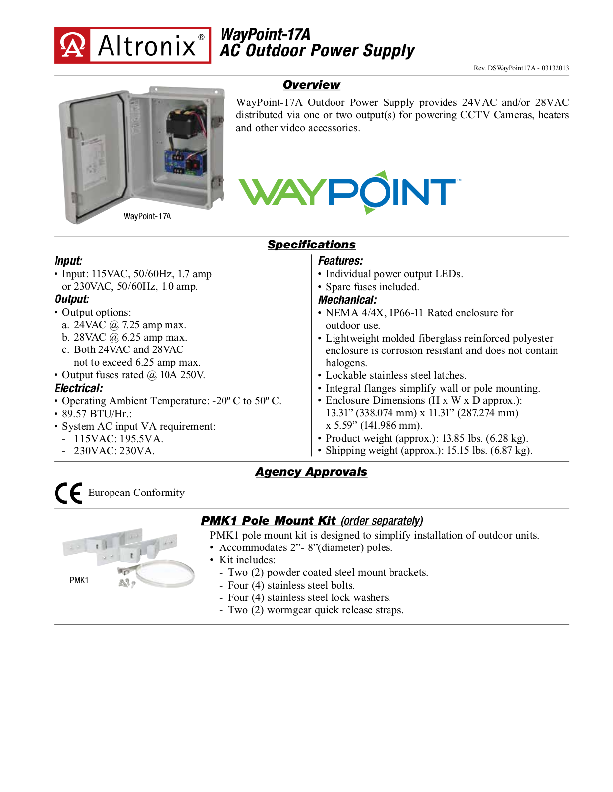 Altronix WayPoint-17A Data Sheet