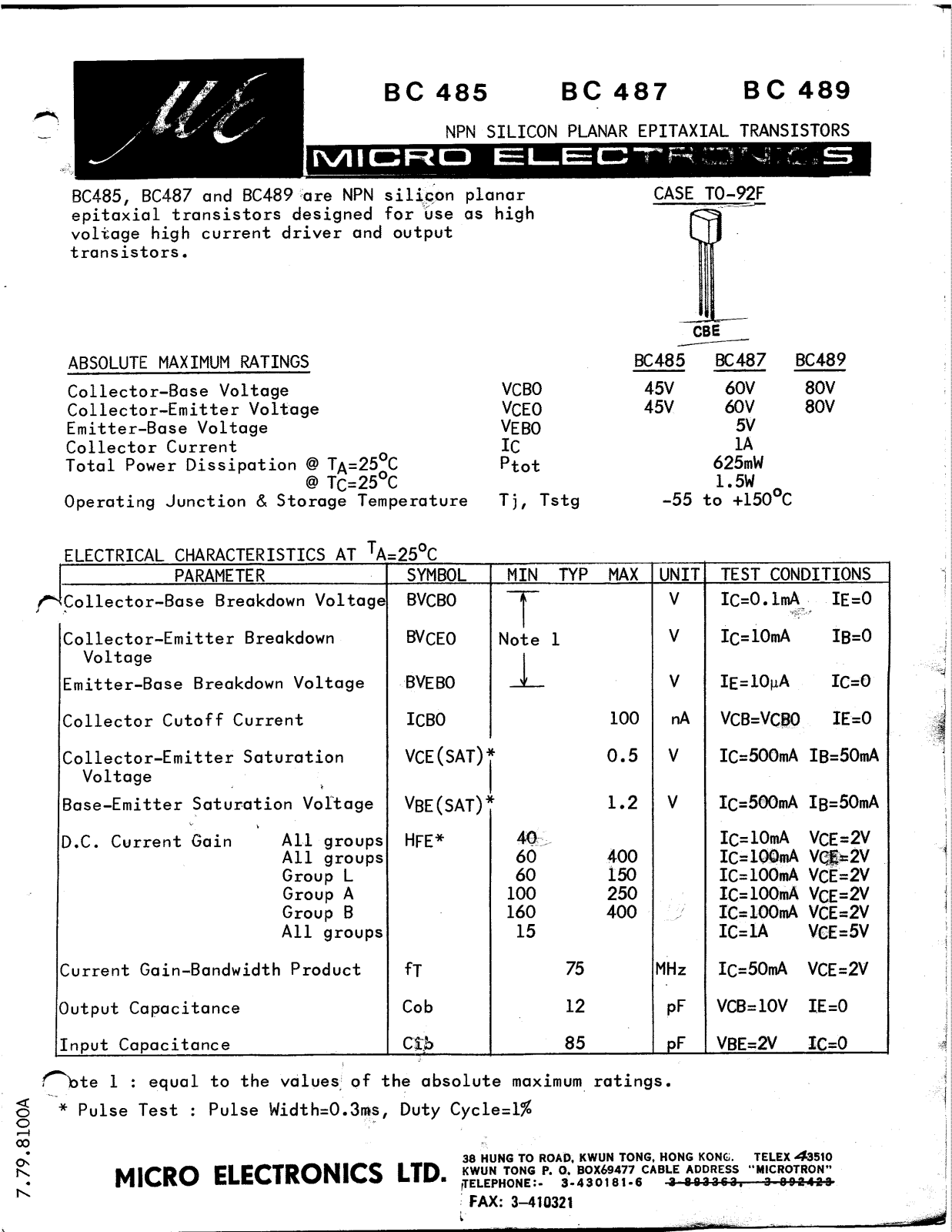 ME BC489, BC487, BC485 Datasheet