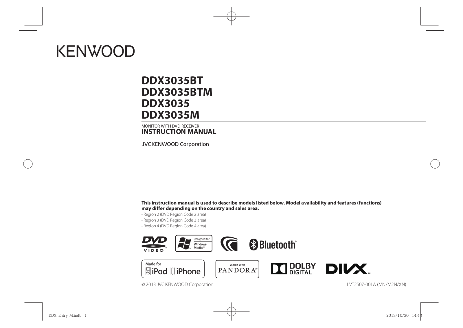 Kenwood DDX3035, DDX3035BT, DDX3035BTM, DDX3035M Instruction Manual