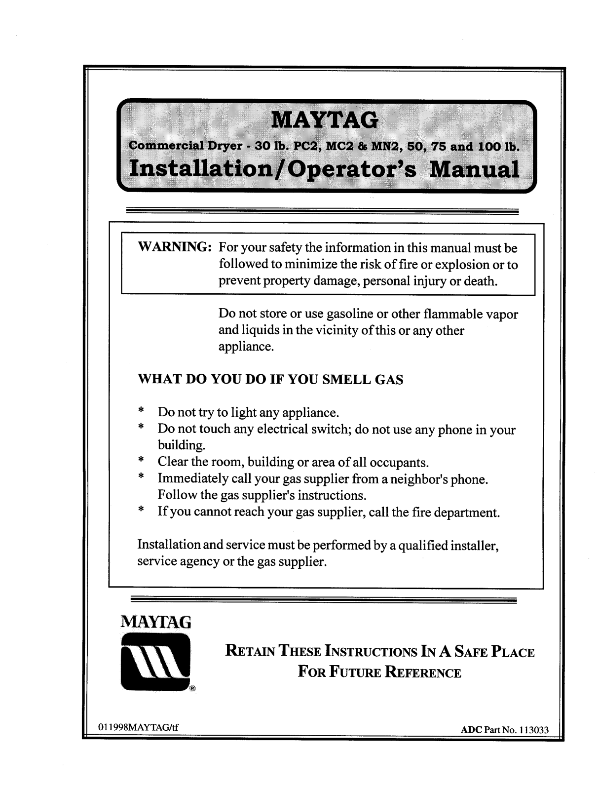 Maytag PC2, MN2 User Manual