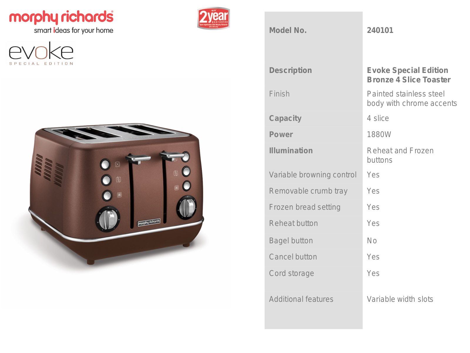 Morphy Richards 240101 Specifications Sheet