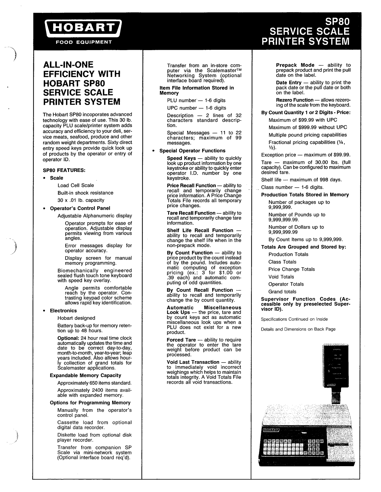 Hobart Food Machines SP80 User Manual