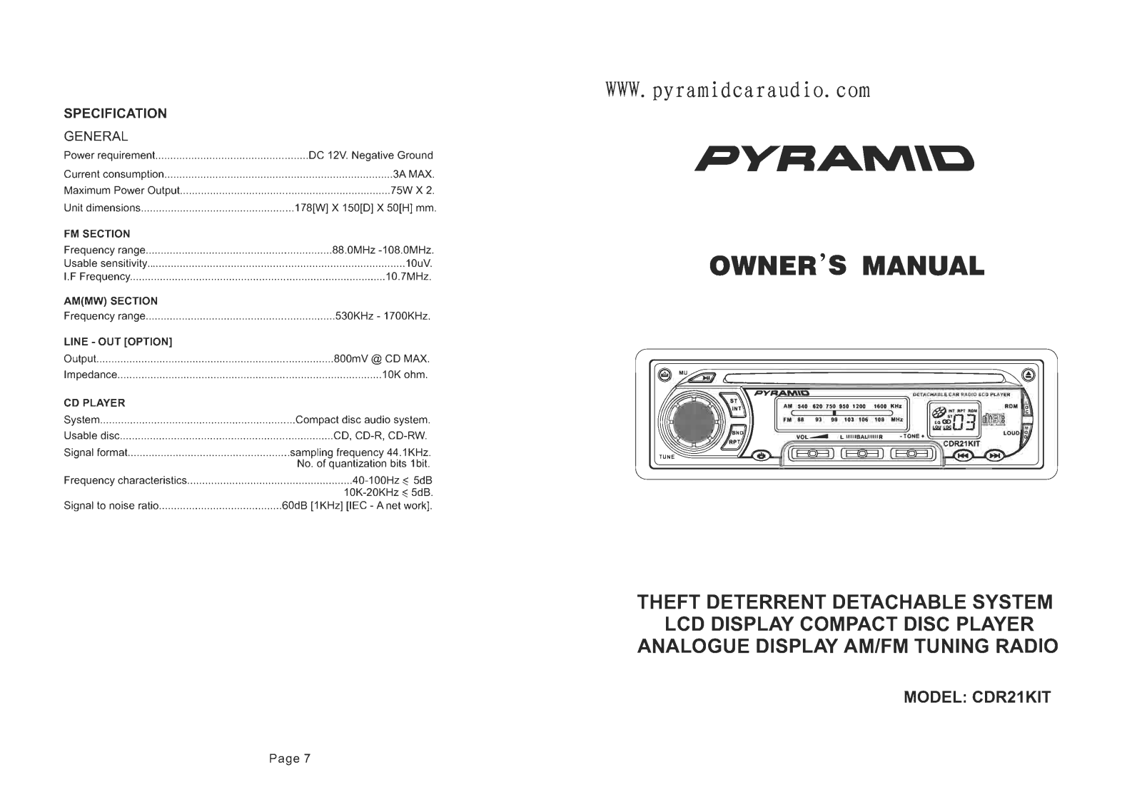 Pyramid CDR21KIT User Manual