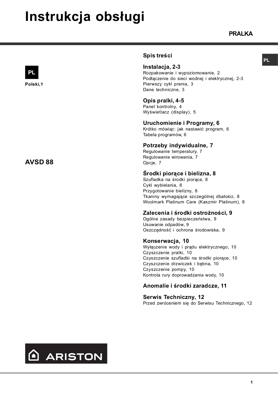 Hotpoint Ariston AVSD 88 User Manual