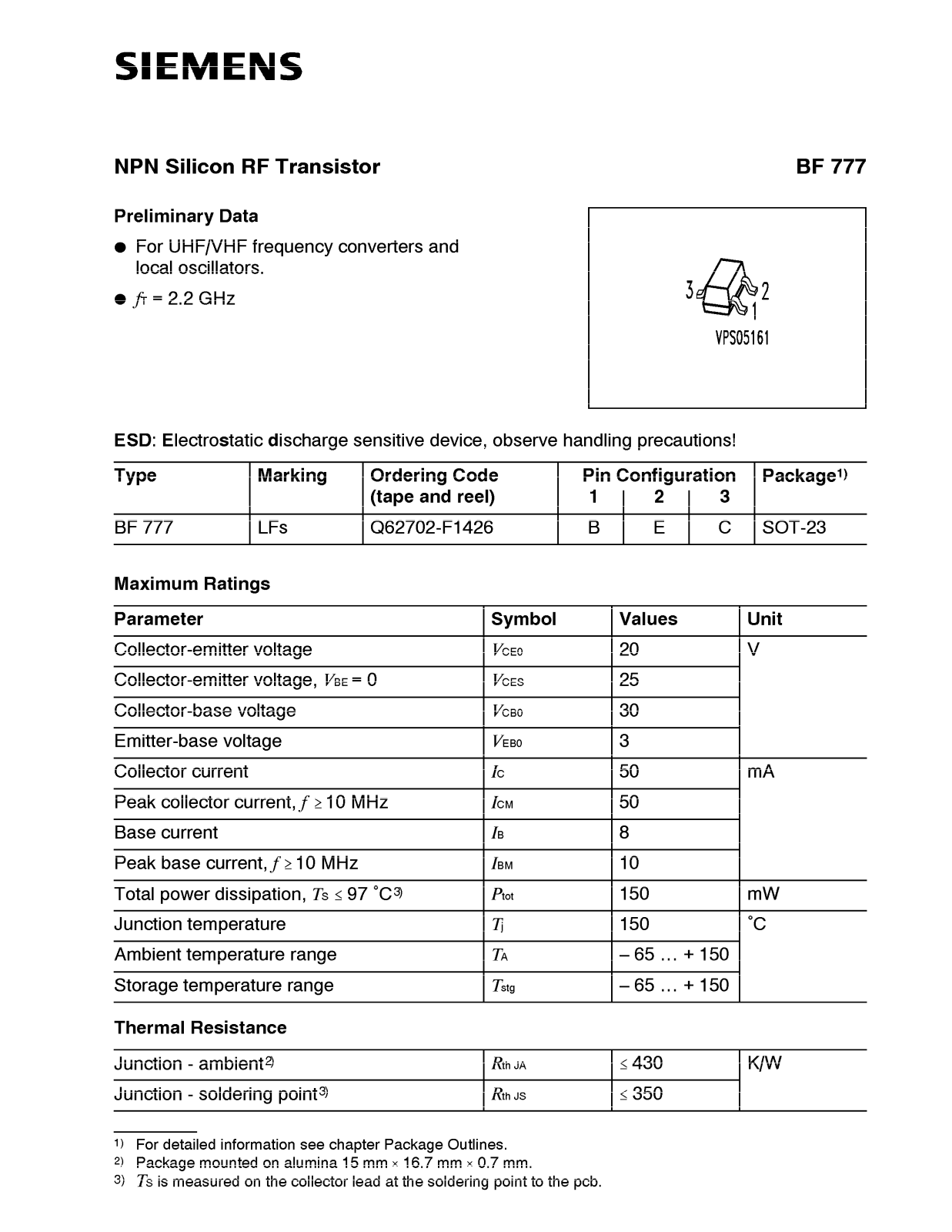 Siemens BF777 Datasheet