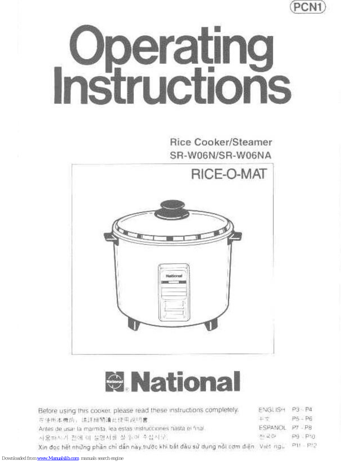 National SR-W06N, RICE-O-MAT SR-W06N, RICE-O-MAT SR-W06NA Operating Instructions Manual