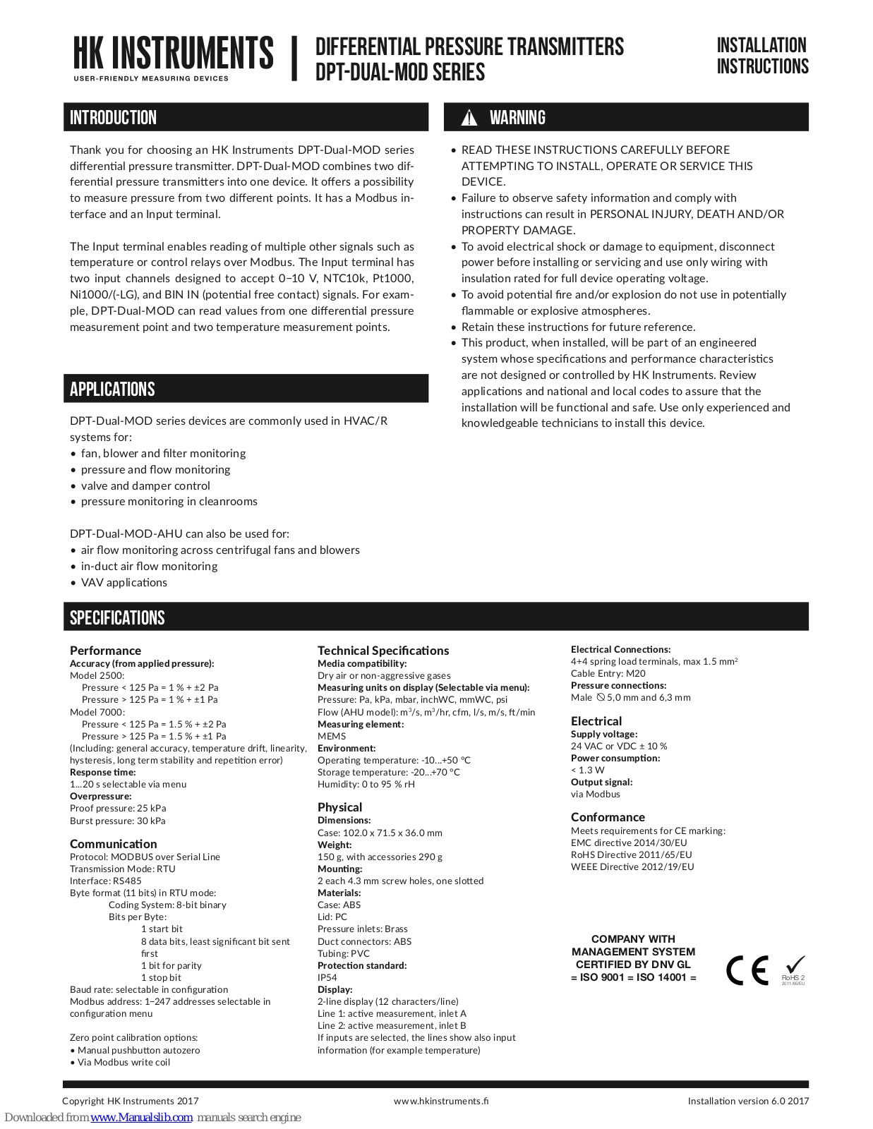 HK Instruments DPT-Dual-MOD Installation Instructions Manual - ManualMachine.com