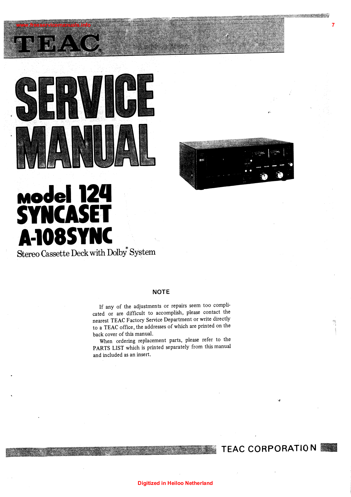 Teac 124 SYNCASET Service Manual