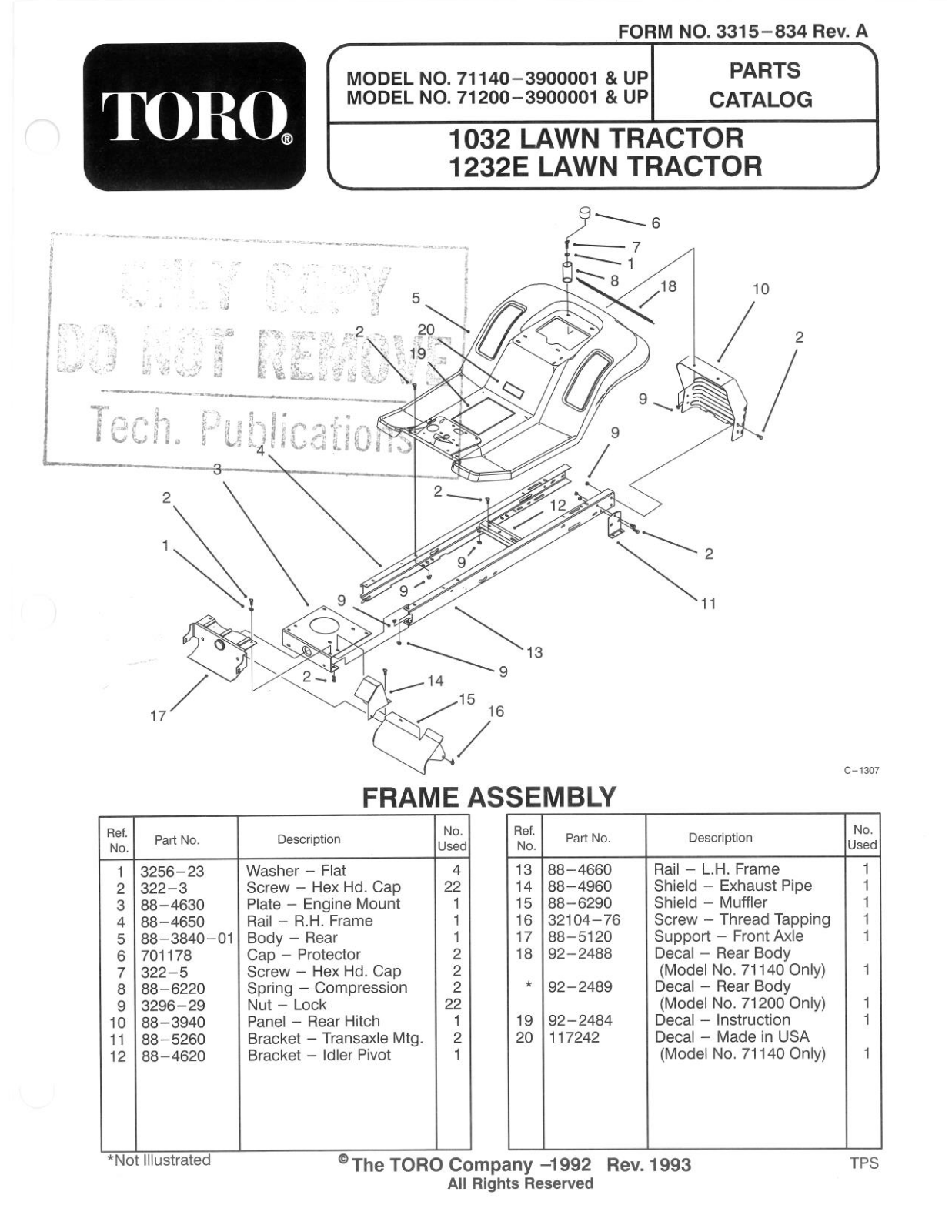 Toro 71140 Parts Catalogue