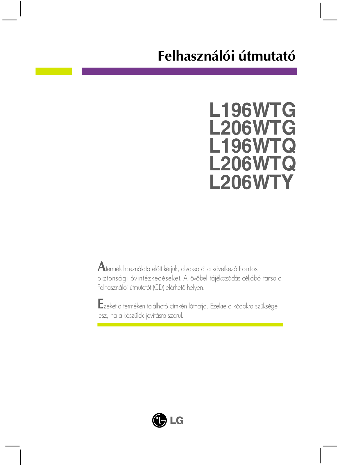 Lg L206WTG, L206WTQ, L206WTY User Manual