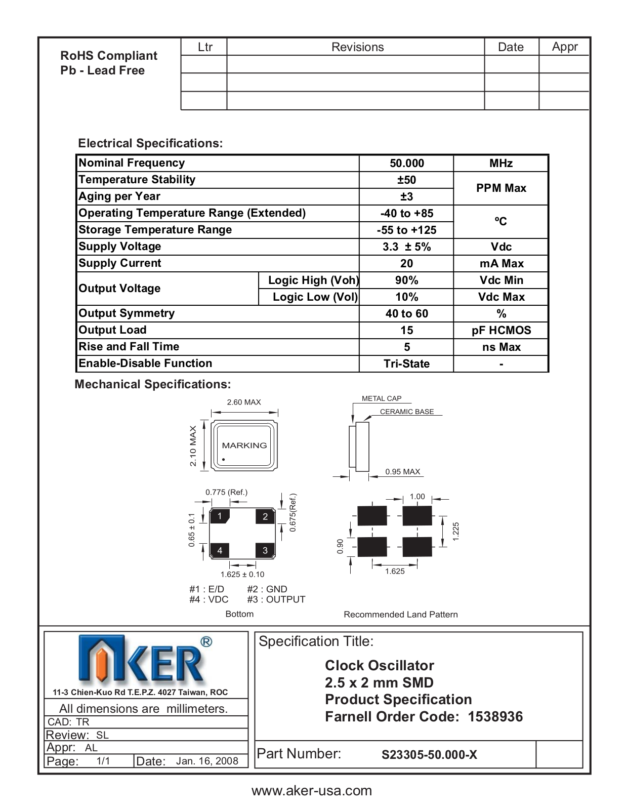 Datasheet S23305-50.000-X Datasheet (AKER) - ManualMachine.com