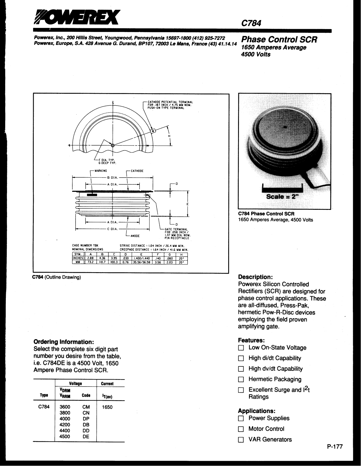 POWEREX C784DD, C784DC, C784DB, C784DA, C784CT Datasheet