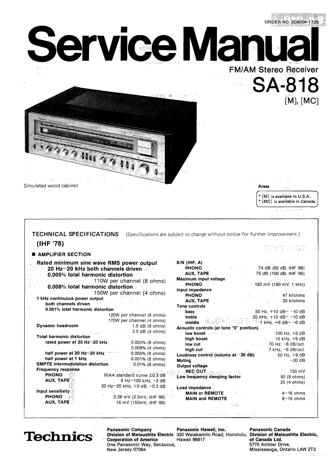 Technics SA-818 Service Manual