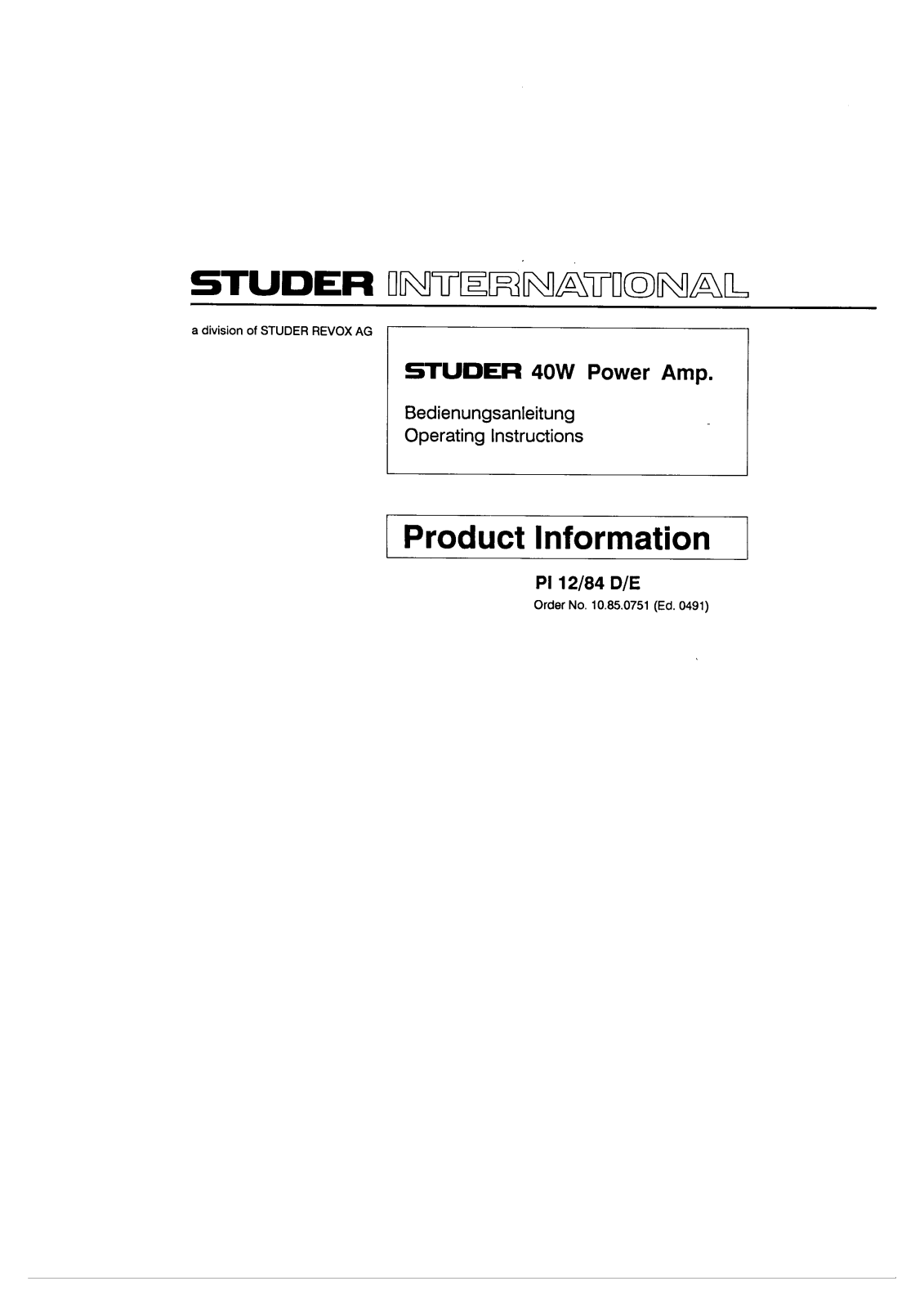 Studer 40-W Owners manual