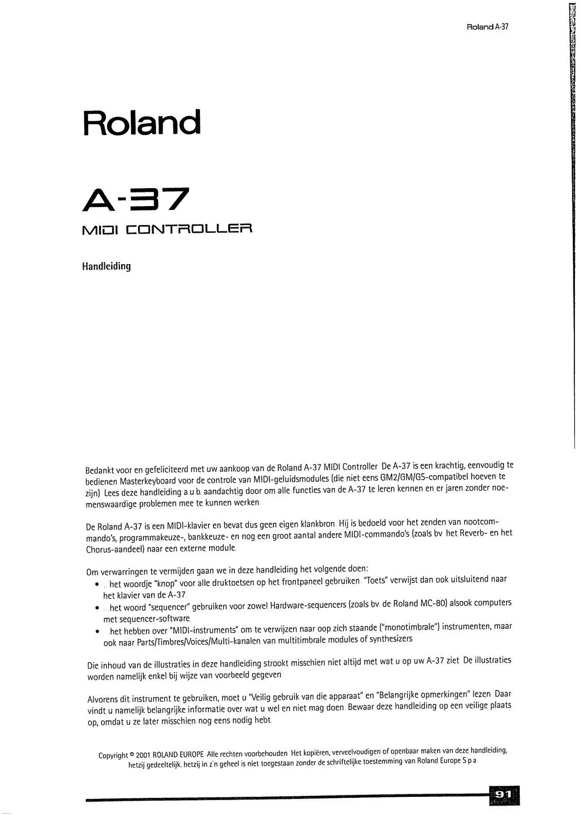 Roland A-37 User Manual