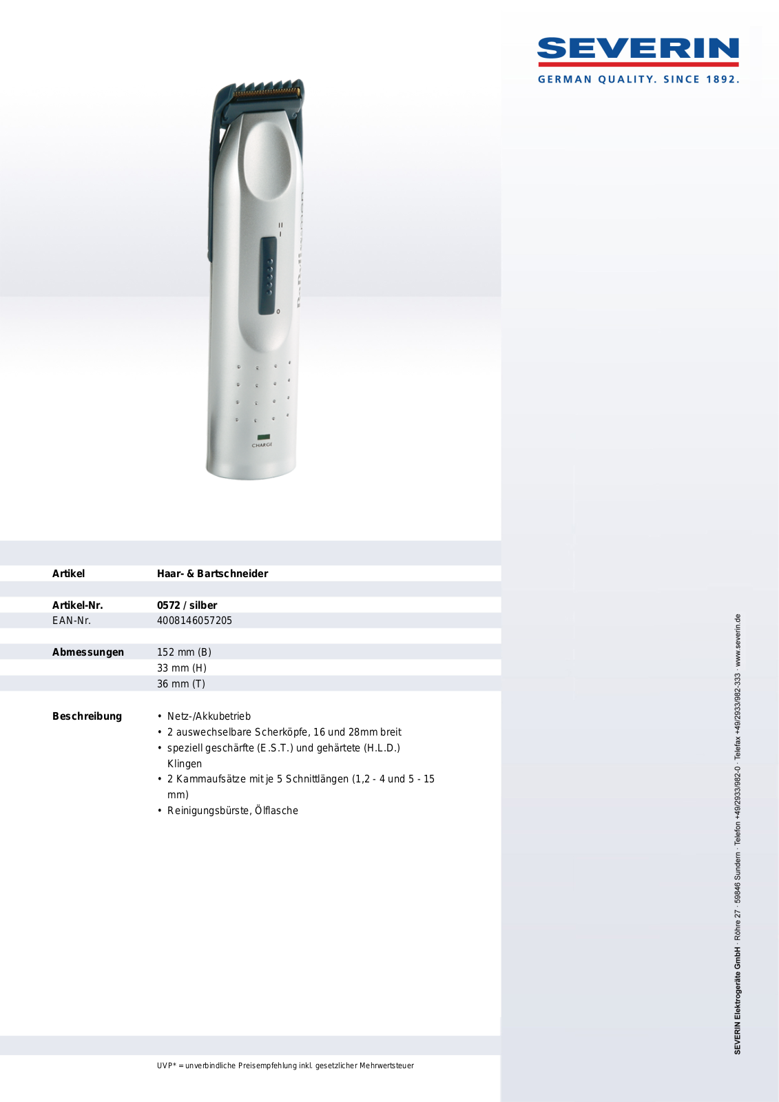 Severin 0572 DATASHEET