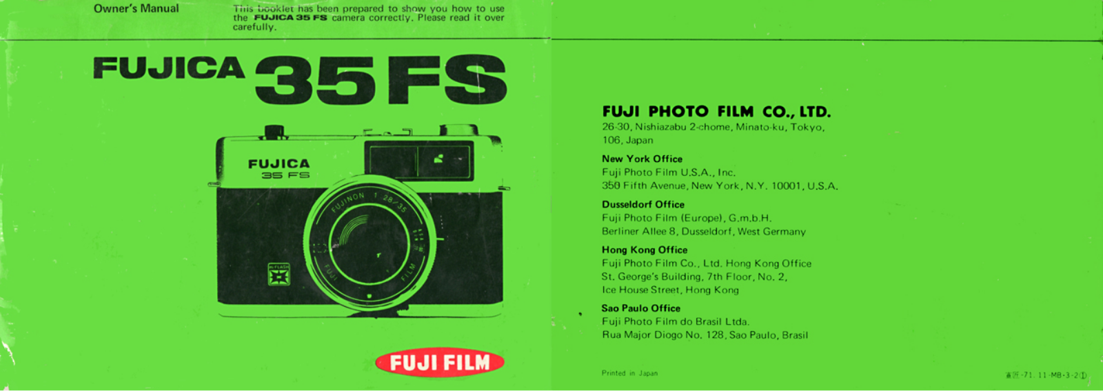 Fujifilm Fujica 35-FS Owner's Manual