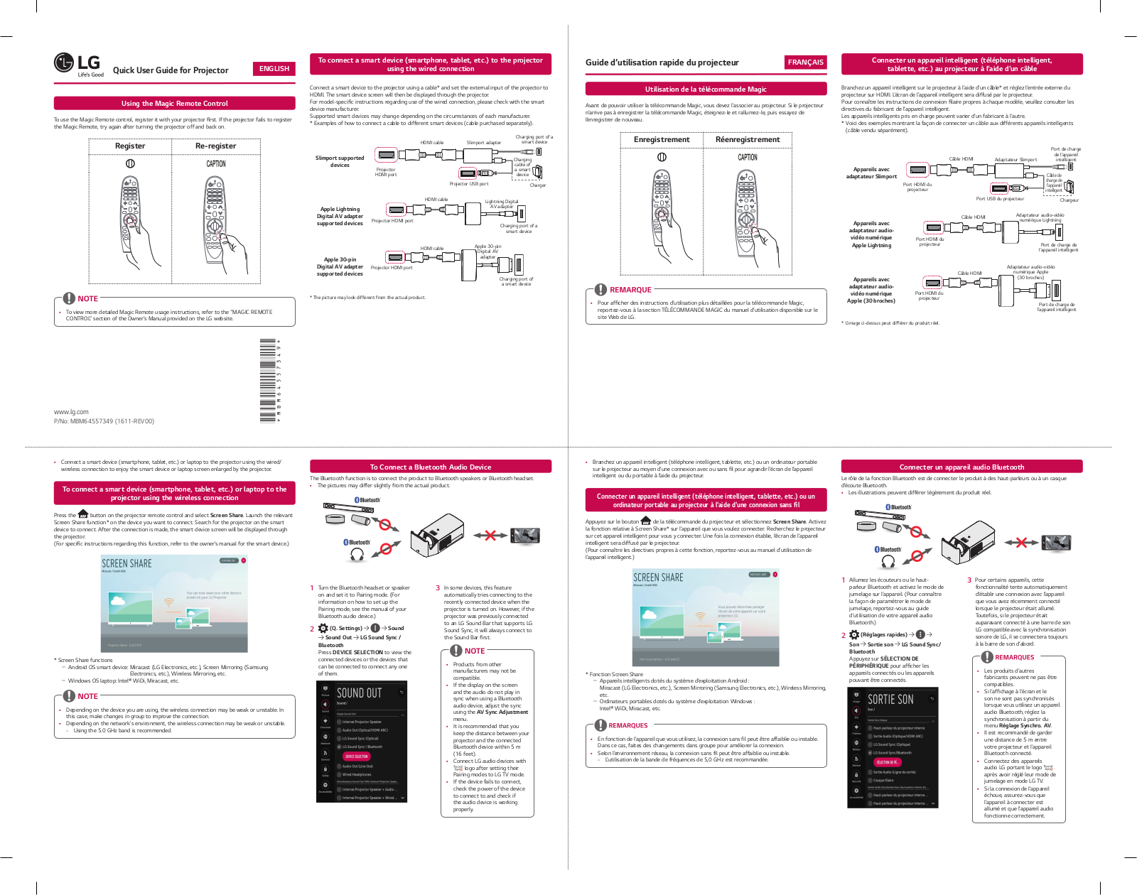 LG PF1000UW Quick Setup Guide