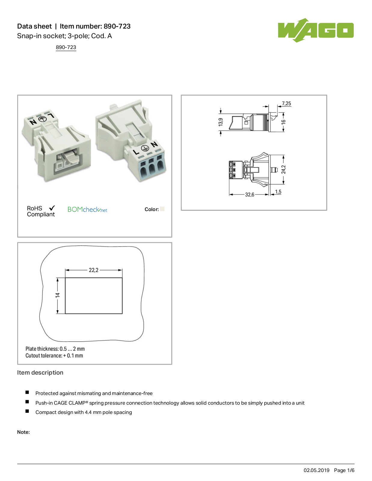 Wago 890-723 Data Sheet