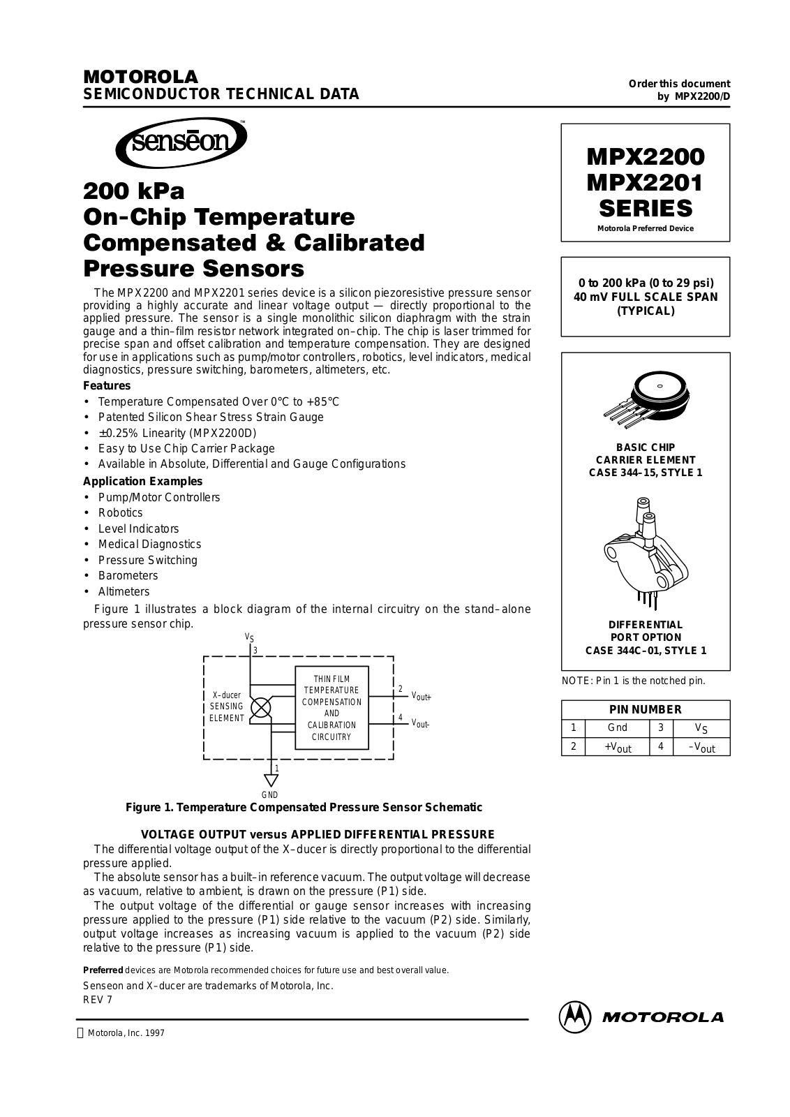 Motorola MPX2200GS, MPX2200GSX, MPX2200GVP, MPX2200GVS, MPX2200D Datasheet