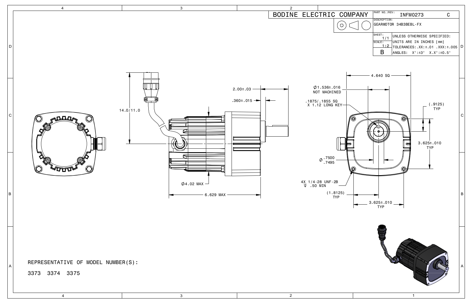 Bodine 3373, 3374, 3375 Reference Drawing