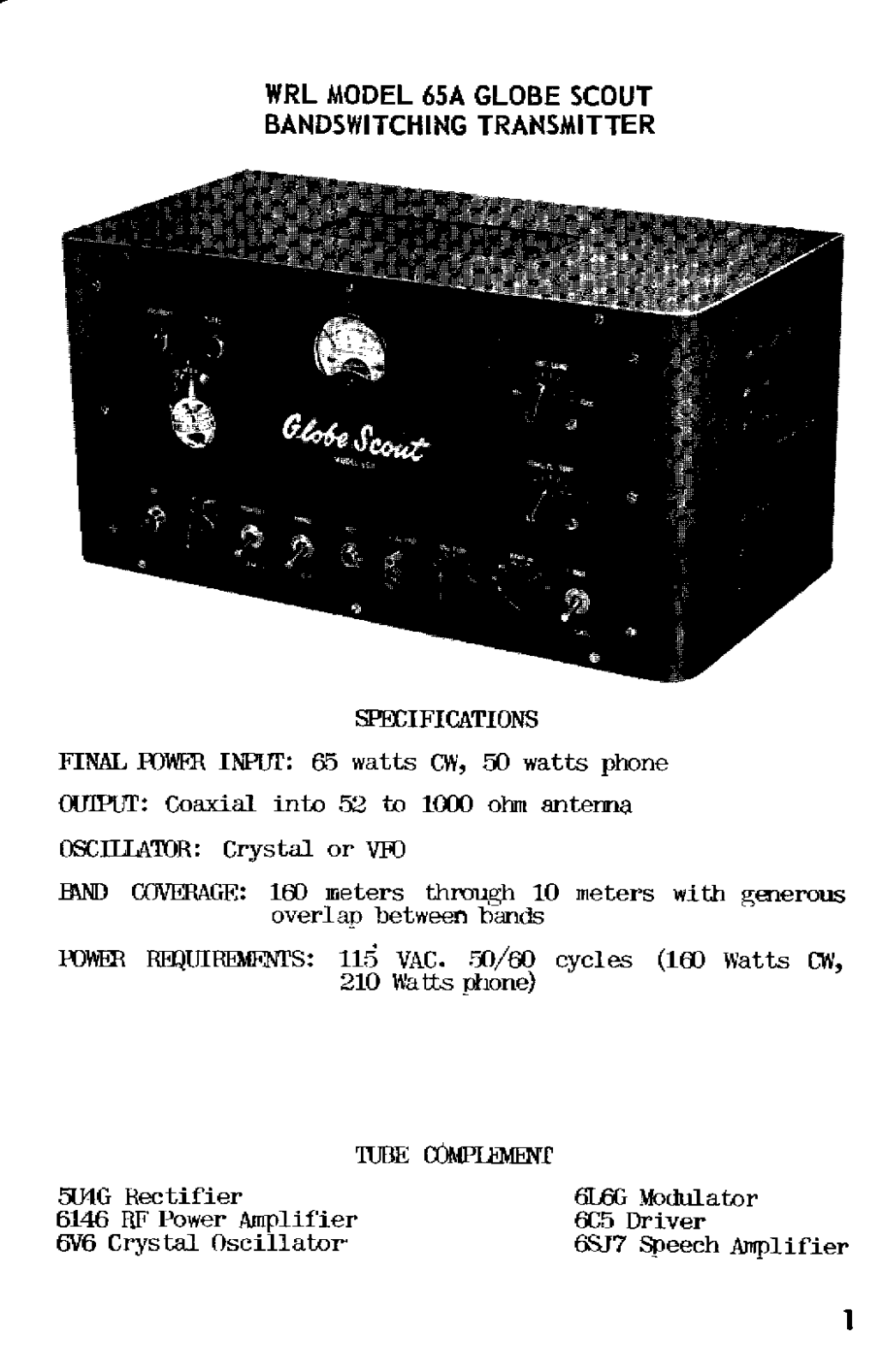 WRL Electronics Globe Scout 65A Service manual