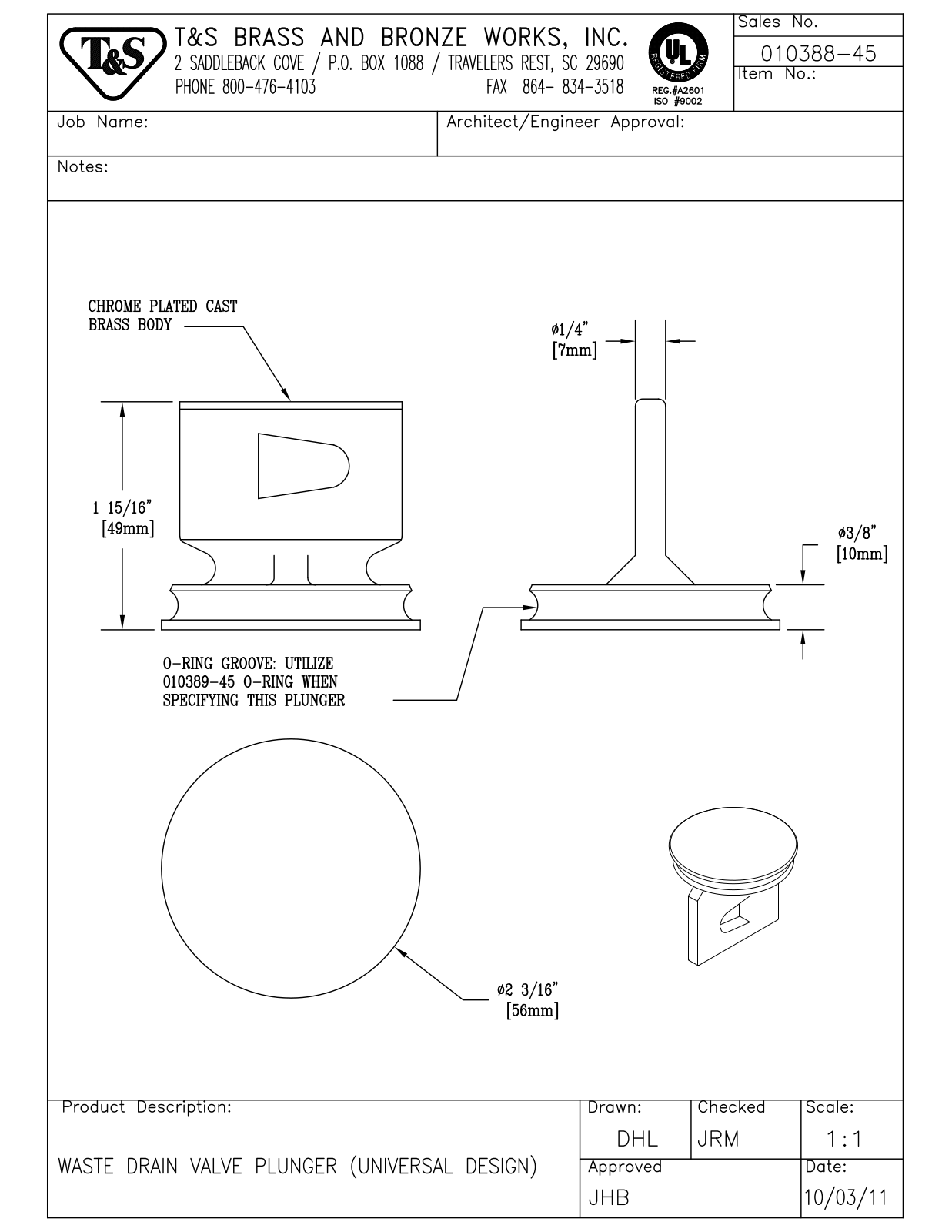 T&S Brass 010388-45 User Manual