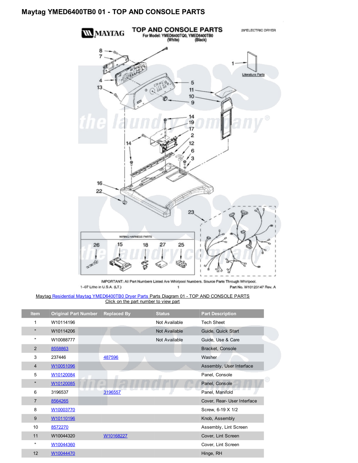 Maytag YMED6400TB0 Parts Diagram